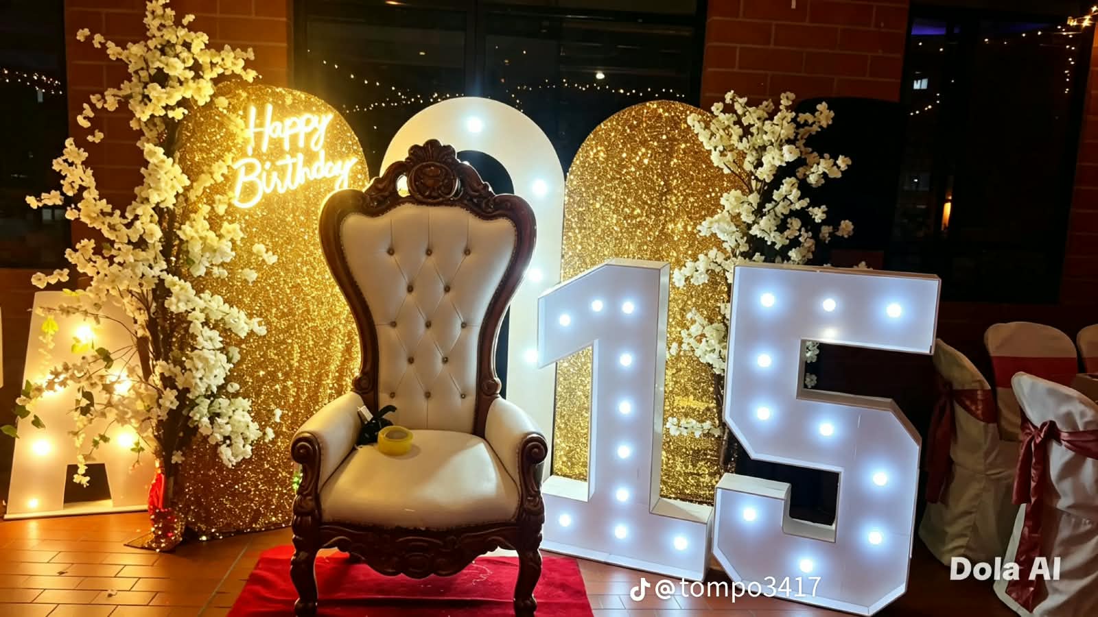 15 Años dorado trono y luces
